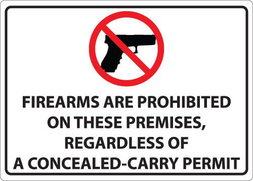ZING 2826A Concealed Carry Sign, Firearms Prohibited, 10" H x 14" W, Recycled Aluminum