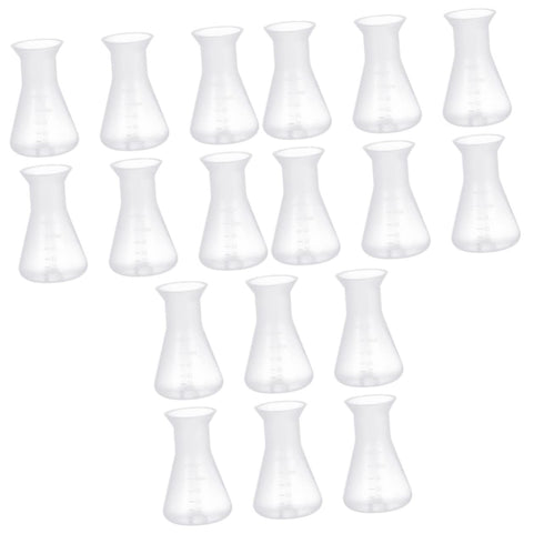 18 Pcs Clear Plastic Erlenmeyer Flasks, 50ml Science Beakers for Kids Experiment, Plastic Bottles, Strainer Triangle
