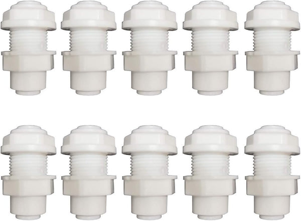 YZM Bulkhead Connector 1/4" Tube Quick Connect RO Water Filter Fittings Pack of 10