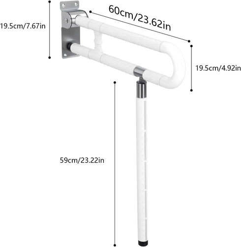 D-GROEE 24.4 Inch Foldable Toilet Grab Bar, Wall-Mounted Bathroom Safety Rail with Anti-Slip Design, Flip-Up Armrests