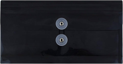 JAM PAPER Plastic Envelopes with Button & String Tie Closure, #10 Business Booklet, Black, 12/Pack
