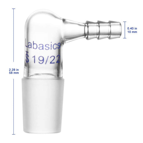 Glass 90 Degree Vacuum/Gas Adapter, Borosilicate Glass Bent Inlet with 19/22 Inner Joint for Lab Supply