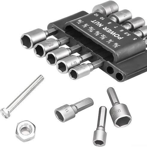 14Pcs Power Nut Driver Drill Bit Set, Chrome-Vanadium Steel, 1/4 inch Hex Shank, Quick Change Socket Wrench Tool