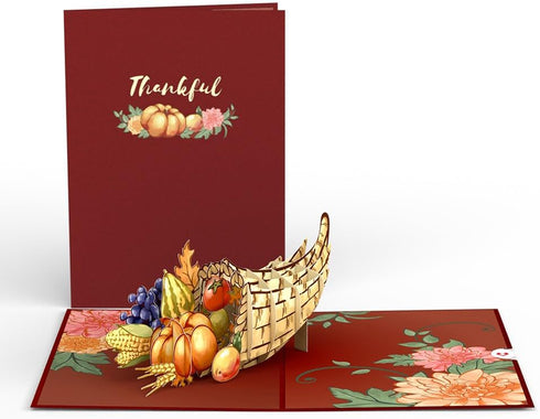 Lovepop Thanksgiving Pop-Up Card - 3D Holiday Greeting Card for Her and Him - Cornucopia 5" x 7"