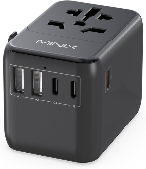 MINIX 35W Universal Travel Adapter, 6 in 1 International Power Plug with 3 USB C & 2 USB A Ports for 180+ Countries