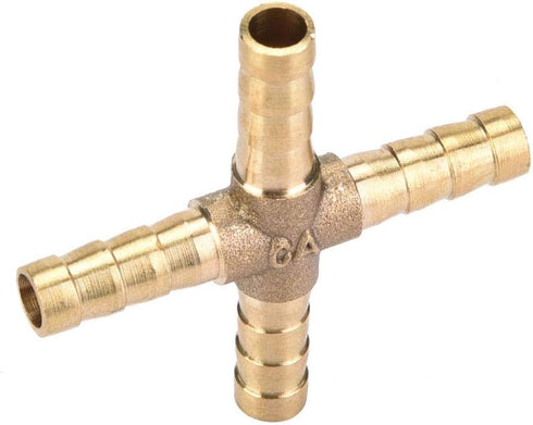 5pcs Brass Cross Fitting - 4 Way Brass Hose Barb Connector Joint for Air, Water, Oil, Gas, Fuel (6mm)