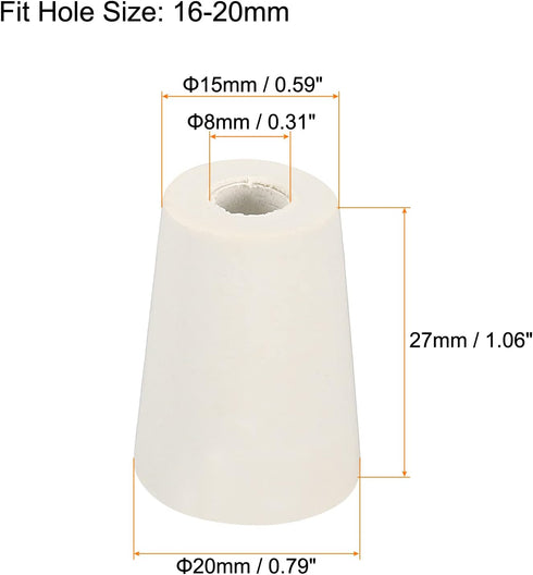 MECCANIXITY Rubber Tapered Plug 15mm to 20mm with 8mm Hole Test Tubes Bungs Stopper White for Lab Home 10 Pieces