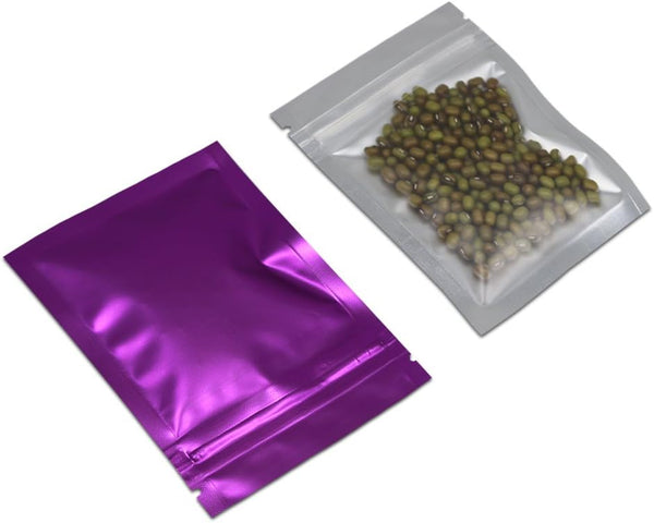 FERENLI 100 Pcs Mylar Zipper Lock Food Storage Bags, Matte Aluminum Foil Airtight Pouches (7.5x10cm, Purple)