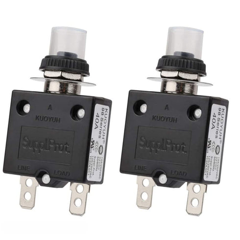 Thermal Circuit Breaker 40Amp Push Button Manual Reset 32V DC 125/250VAC 50/60Hz, 2Pcs with Waterproof Cap