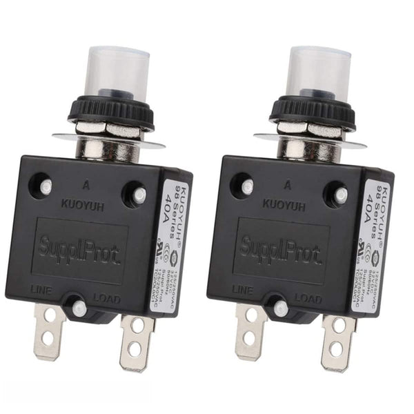 Thermal Circuit Breaker 40Amp Push Button Manual Reset 32V DC 125/250VAC 50/60Hz, 2Pcs with Waterproof Cap