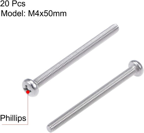 uxcell M4x50mm Machine Screws - Pan Phillips Cross Head Stainless Steel Fasteners, 20Pcs