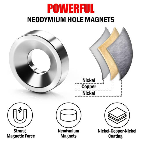 Round Disc Magnets 1/2x1/8, Magnetic Countersunk Ring 12x3mm Screw Hole Size #4 Crafting Fastener (20 Pack)