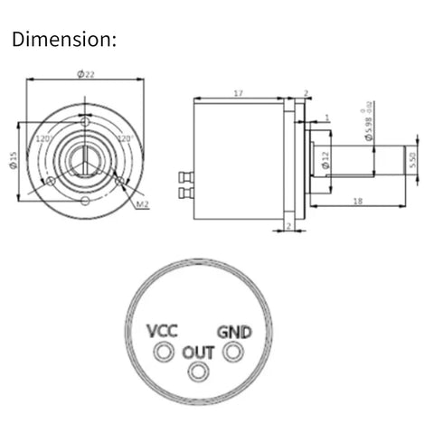 0.088 360 0-5V 12Bit Hall Angle Sensor, Resolution Rotatable Hall Effect Position Sensor, Output Full Circle