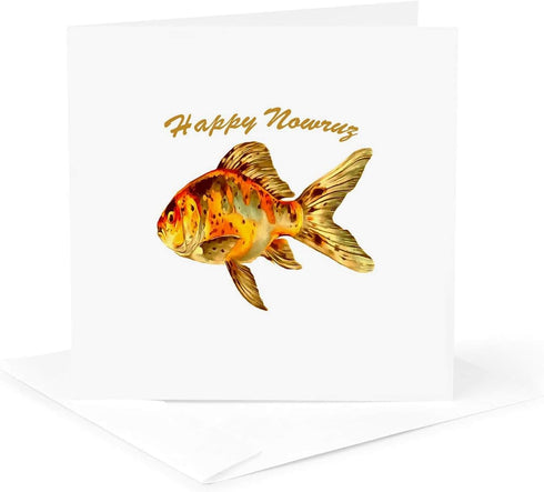 3dRose Greeting Card - Elegant Happy Nowruz Goldfish Persian New Year -
