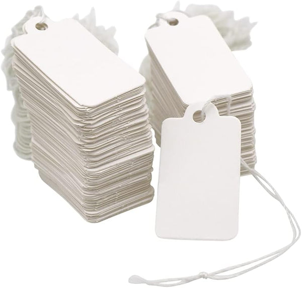 G2PLUS 500PCS Small Price Tags with String Attached, White Blank Marking Tags for Clothing, Jewelry, Store Sale