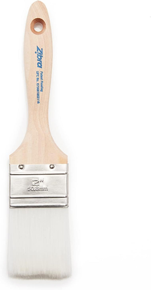 Zibra All Application Paint Brush - Pro Grade Chisel for Walls, Flat Surfaces, and Trim, White, 2 in