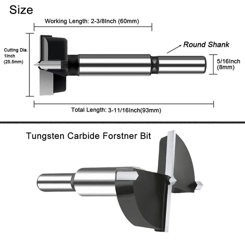 1 Inch Carbide Forstner Drill Bit, Tipped Bit for Hard Wood, Woodworking Hinge Cutter Tool Kits