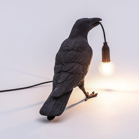 DOSEA E14 Bulb Resin Crow Table Lamps Desk Lamp,Gothic Raven Birds Lighting Black Bird Wall Sconce Decor with & Plug