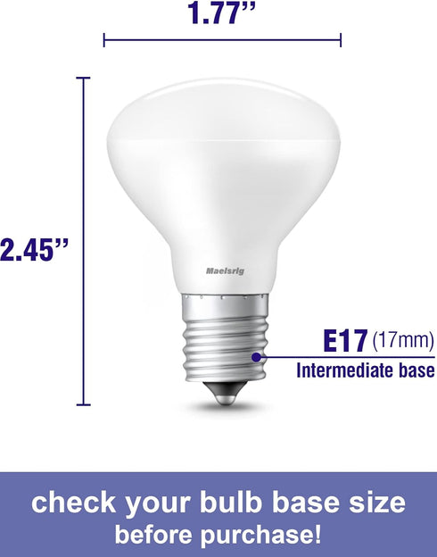 E17 R14 LED Bulb Dimmable 4W (40W Equivalent), Small Light Bulb, E17 Intermediate Base, 300 Lumens, 2 Pack
