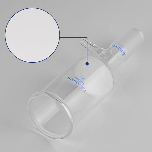 Borosilicate Glass Buchner Filtering Funnel with Fine Frit (G3), 46mm Inner Diameter, 80mm Depth, 24/40 Joint