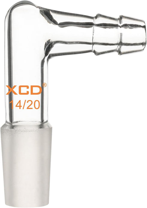 XCD Glass Vacuum/Gas Adapter 90-Degree Bent Borosilicate Glass Inlet Adapter with 14/20 Inner Joint Hose