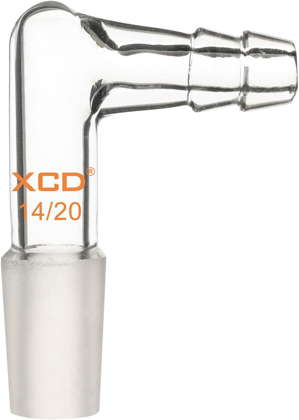 XCD Glass Vacuum/Gas Adapter 90-Degree Bent Borosilicate Glass Inlet Adapter with 14/20 Inner Joint Hose