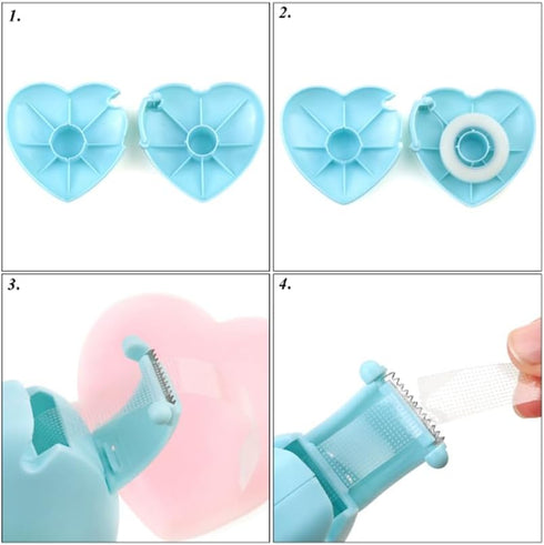 Tape Dispenser Mini Tape Cutter, Heart Tape Cutter Box Case Dispenser, Tapes Included for Arts, Home, School, Pack of 2