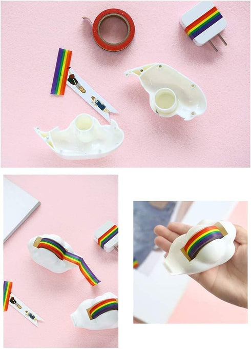 Cloud Tape Dispenser with Rainbow Masking Tape, Cute Non-Skid Base Holder for Gift Wrapping and Home Office