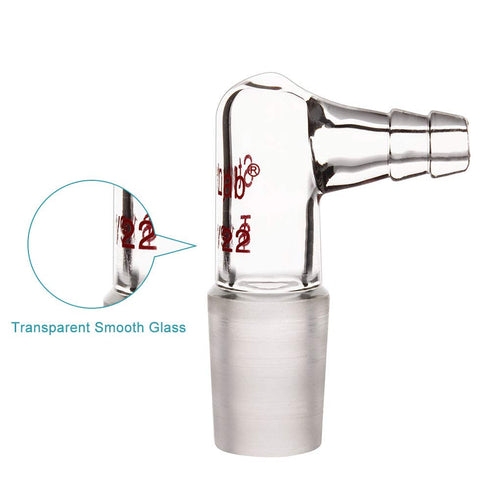stonylab Glass 90 Degree Vacuum/Gas Adapter, Borosilicate Glass Bent Inlet Adapter with 19/22 Inner Joint and Hose for