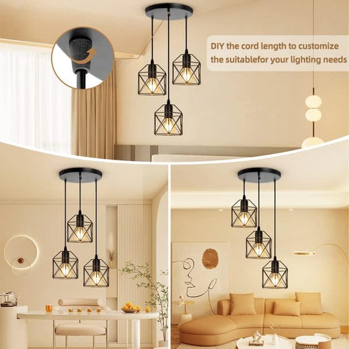 3-Light E26 Bulbs CANMEIJIA Pendant Light Fixtures, Farmhouse Kitchen Island Light Fixture, Industrial Hanging Pendant