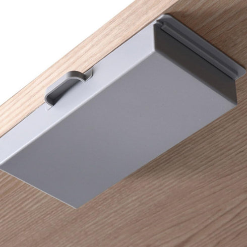 NUOBESTY 2Pcs Punch Storage Box, Hidden Desk Drawer Under Desk Storage Organizer, Adhesive Pencil Tray for Kitchen
