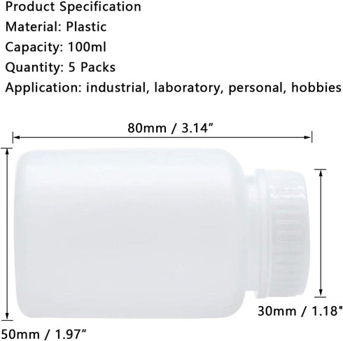5Pcs 100ml Plastic Wide Mouth Laboratory Reagent Bottles Sample Sealing Bottles(White) by Sscon