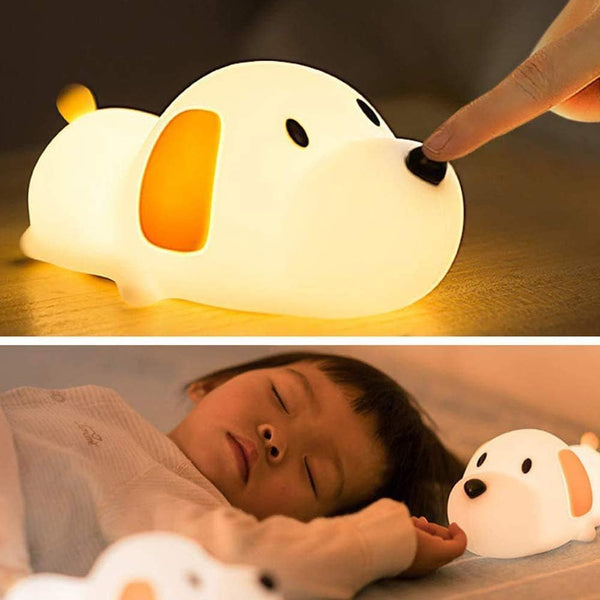 LED Kids Night Light, Cute Puppy Soft Silicone Baby Nursery Lamp-USB Rechargeable,