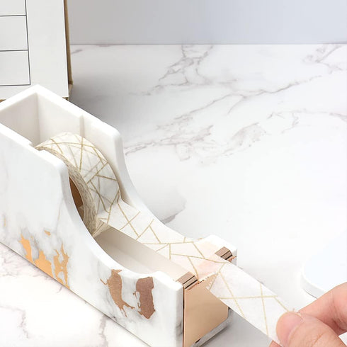 Gold Marble Tape Dispenser, 1" Metal Weighted Core Desktop Adhesive Holder with Non-Skid Pad for Office