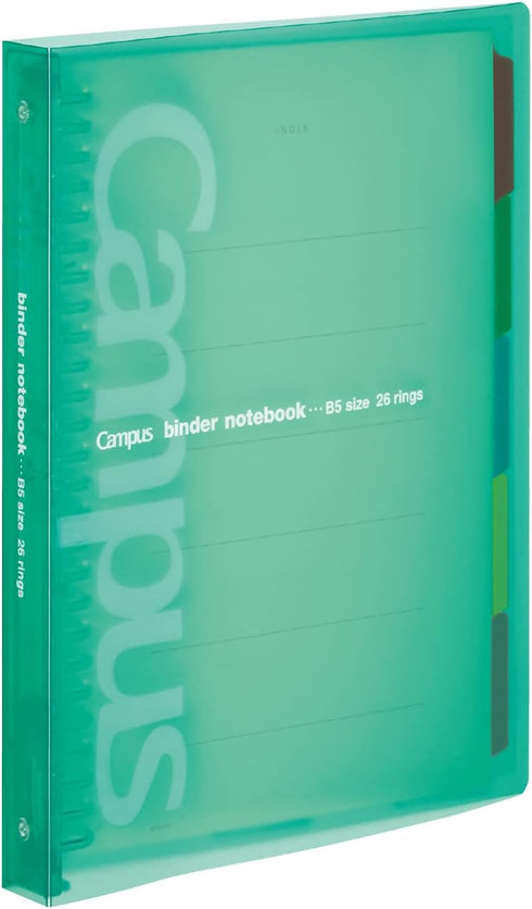 Kokuyo Campus Slide Binder with 5 Tab Dividers, B5, 26 Holes, Up to 100 Sheets, Green