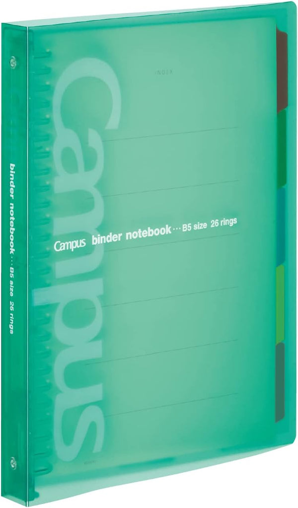 Kokuyo Campus Slide Binder with 5 Tab Dividers, B5, 26 Holes, Up to 100 Sheets, Green