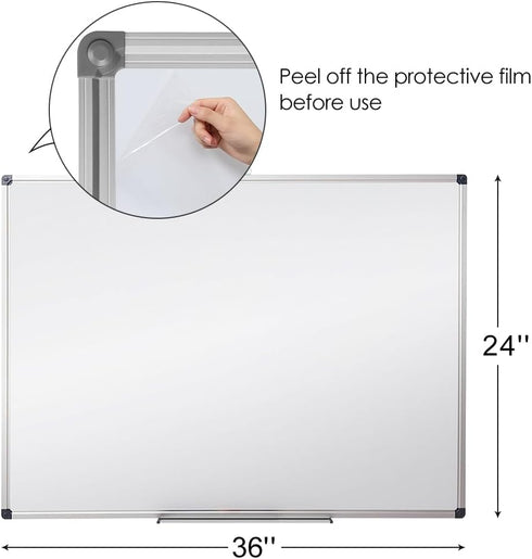 XIWODE Magnetic Dry Erase Board - Wall-Mounted Whiteboard, 24 x 36 inches, Lightweight Portable with Silver Aluminum