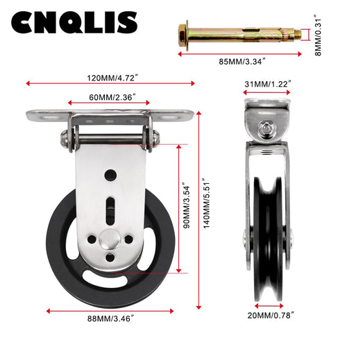 CNQLIS Gym Pulley Blocks, 3.46in Wall Mount Fixed Pulley Wheel, 180 Degree Rotation for Gym Equipment (2 Pcs)