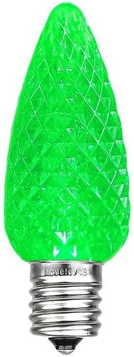 Novelty Lights 25PK C9 Ultra Bright Dimmable LED Replacement Bulbs, Faceted Outdoor Christmas Light Bulbs, Green