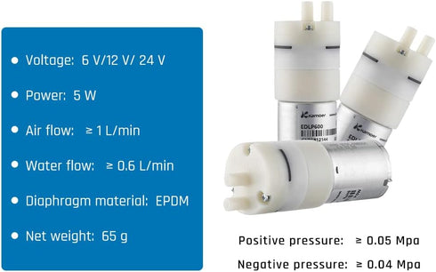 Micro Vacuum Pump, 12V Air-Liquid Diaphragm Pump, Kamoer EDLP600 Mini Water Pump with High Flow Rate