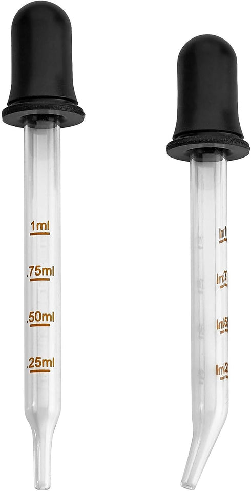 Eye Dropper - (Pack of 2) Bent & Straight Tip Calibrated Glass Medicine Droppers for Medications or Essential Oils Pipette Dropper for Accurate Easy Dose and Measurement (1 mL Capacity) by MEDca