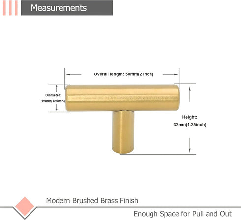 LONTAN 12 Pack Gold Drawer Knobs for Dresser Kitchen Cabinet Knobs LH201GD Gold Hardware for Cabinets Brushed Brass T Bar Knobs with 2 Inch Overall Length by LONTAN