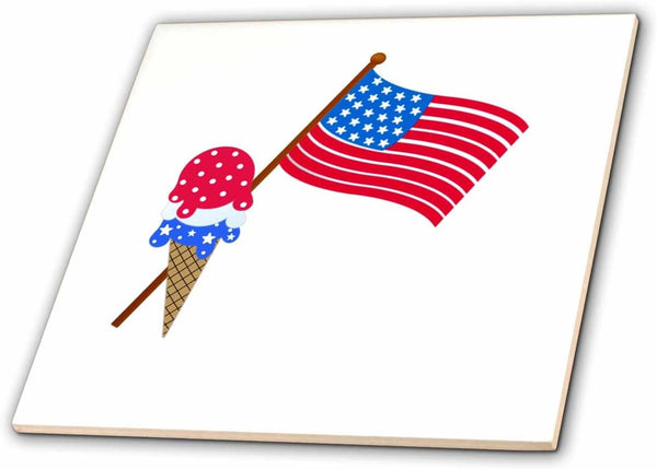 3dRose Patriotic Ice Cream Cone 12 Inch Ceramic Tile