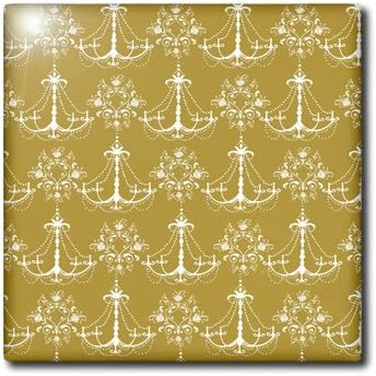 3dRose 8 Inch Gold and White Elegant and Chic Chandeliers Ceramic Tile
