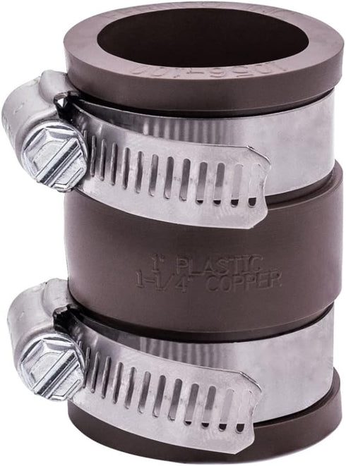 Fernco 1056-100 1-in. Flexible PVC Pipe Coupling in Brown for Plastic and Copper Plumbing Connections