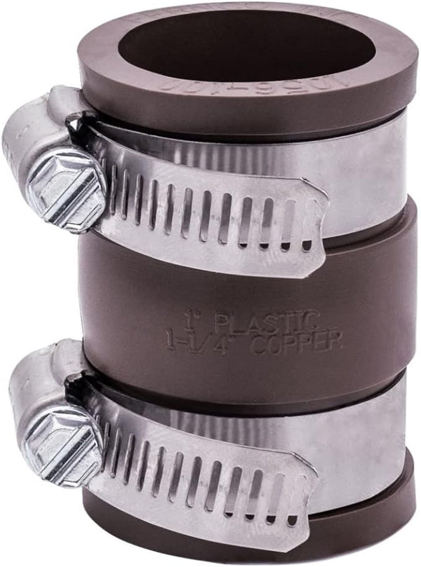 Fernco 1056-100 1-in. Flexible PVC Pipe Coupling in Brown for Plastic and Copper Plumbing Connections