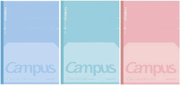 KOKUYO Campus Feels Flat Notebooks, Semi-B5, 30 Sheets, 35 Lines, Pack of 3, Blue, Green, Pink, Japan Import