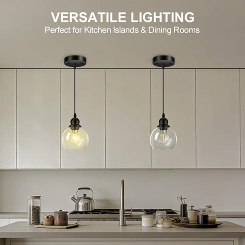 71 Inch Fixture(E26 Bulb) Pendant Lights Kitchen Island, Black Pendant Light with Glass Lampshade, Adjustable Hanging