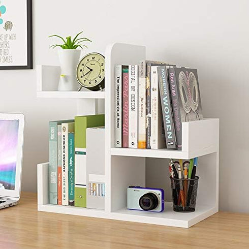 Wood Desktop Bookshelf Organizer, Office Storage Rack, Display Shelf