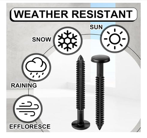 WindowPro 48 3 Inch Pcs Vinyl Shutter Fastener Window Panel Peg Lok Pin Pegs Screws Shutter Spikes Anchor (Black)